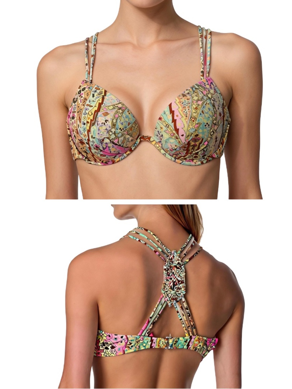 Victoria's Secret Byron Bay Paisley Foil Macramé Fabulous Push-Up Bikini Top